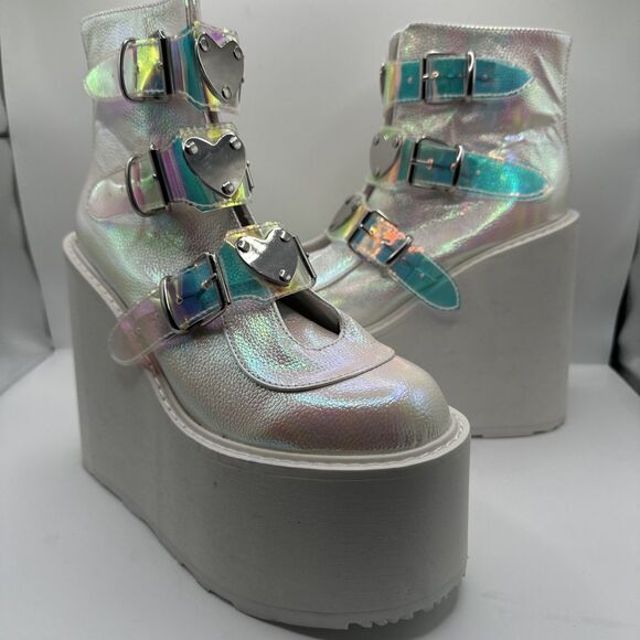 NY DEMONIA Swing 105 White Pearl Colorful Effects Ankle Boot 9" Platform - Picture 1 of 9